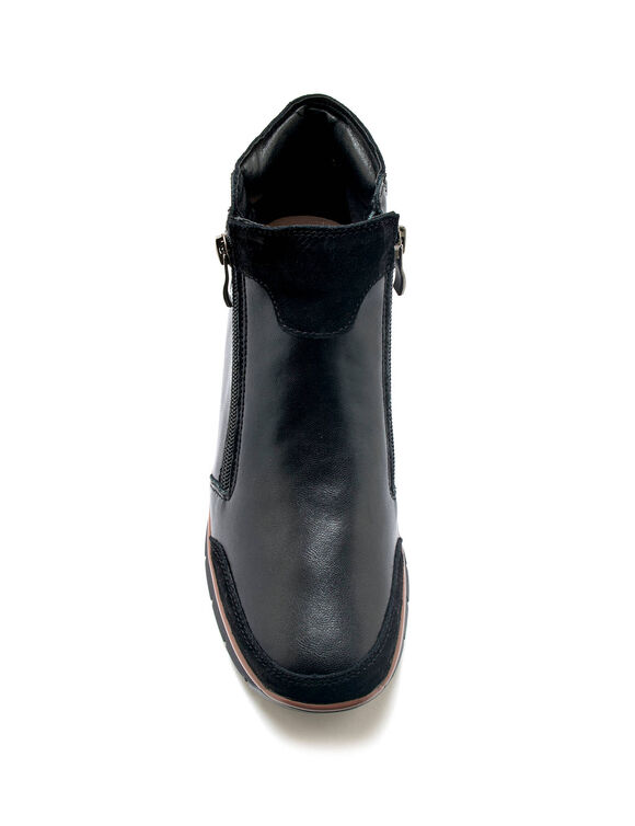 Boots met sleehak en rits in leer en splitleer (zwart) Boots met sleehak en rits in leer en splitleer (zwart)